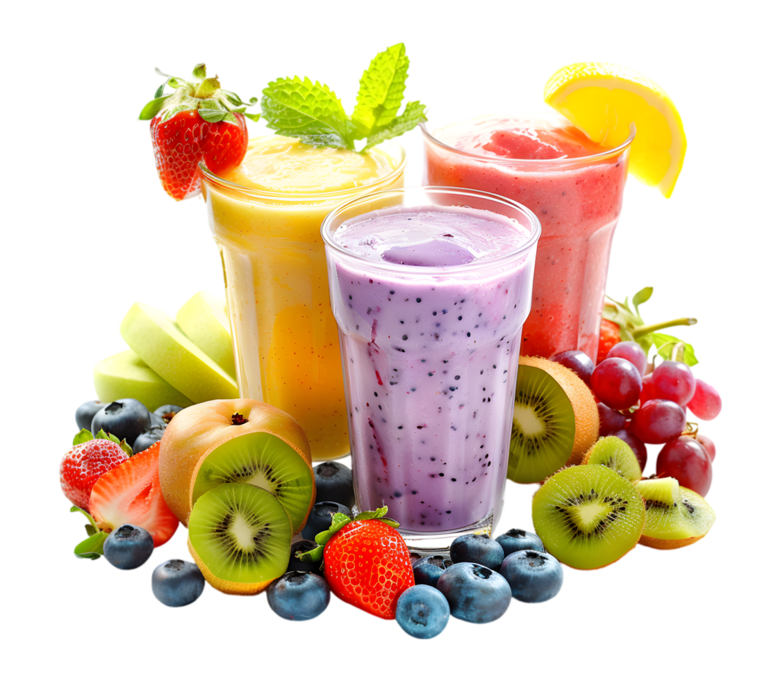colorful fruit smoothies isolated on a transparent background free png