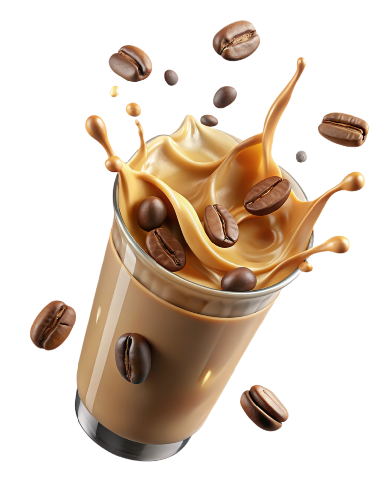 dynamic splash of coffee in clear glass free png